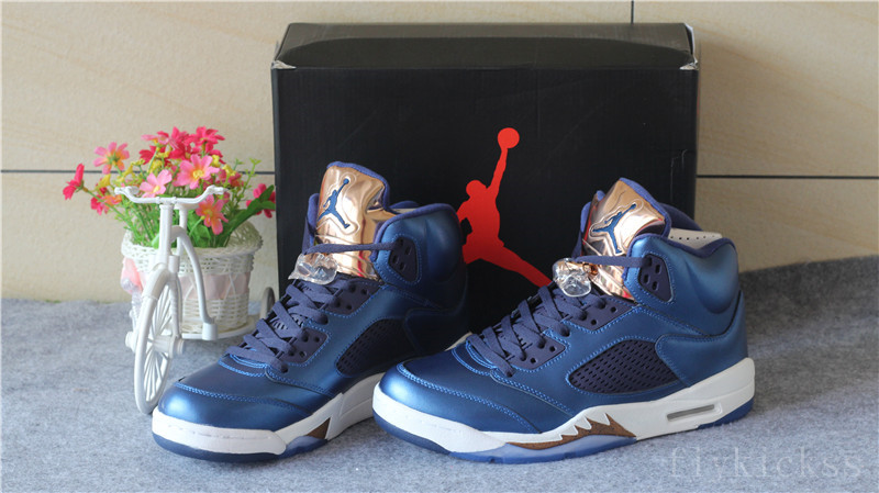 Authentic Air Jordan 5s Olympic Bronze Blue